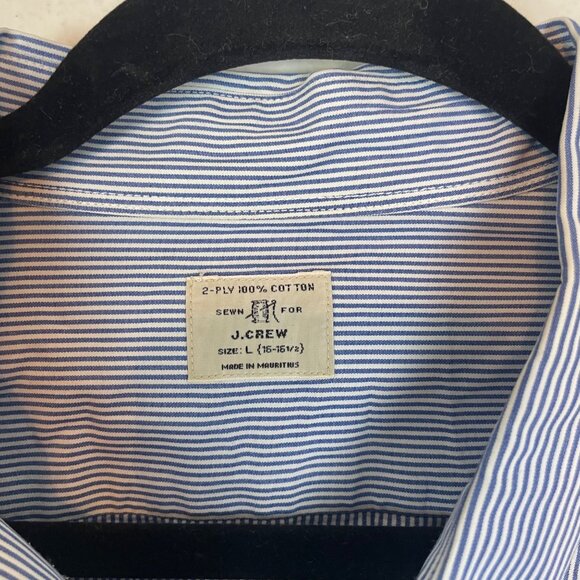 J. Crew Men's L‎ 16 Neck Blue and White Stripe Button Up Shirt 2 Ply Cotton - Picture 3 of 9